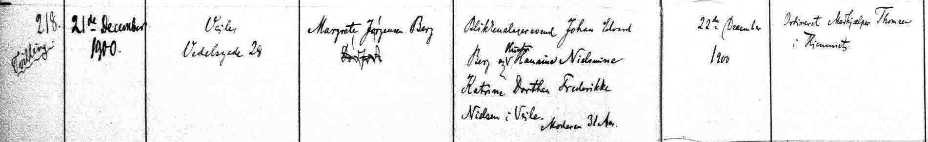 Udsnit af Sankt Nicolai Vejle kirkebog, Margrete J&oslash;rgensen  Berg